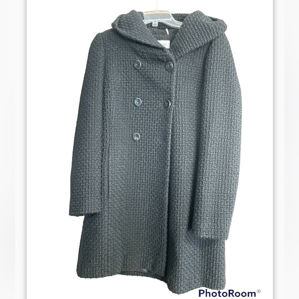 Calvin Klein Black Hooded Textured Coat